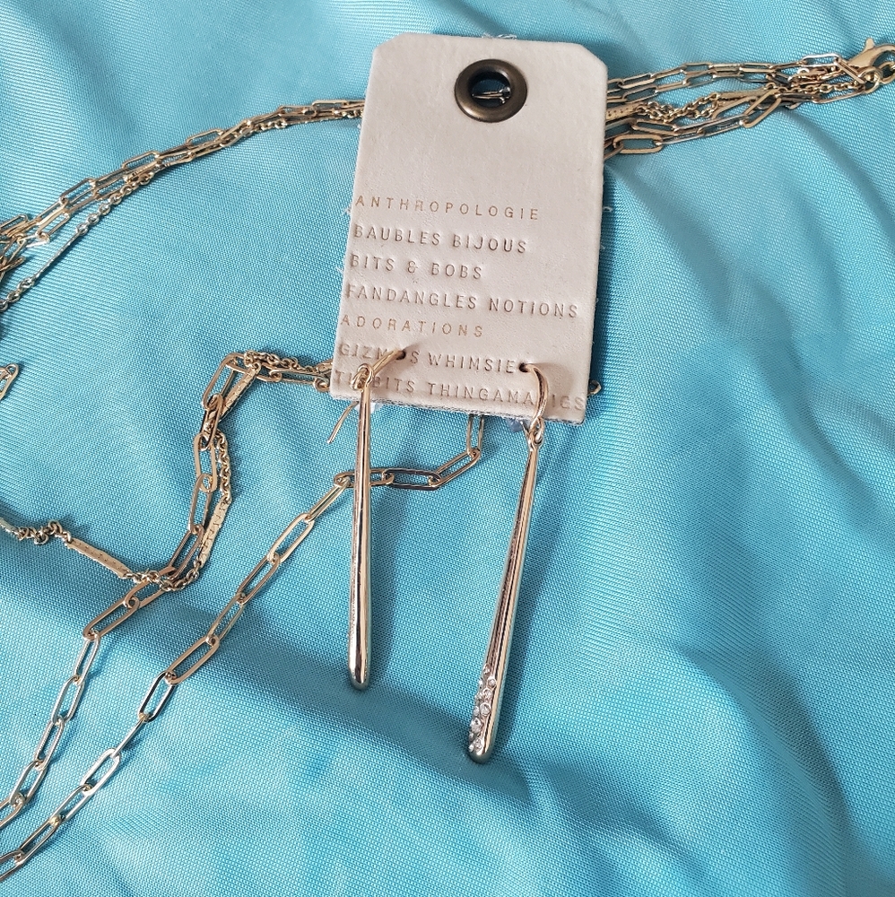 NWT Anthropologie Gold Teardrop-shape Earrings w/ Crystal Detail